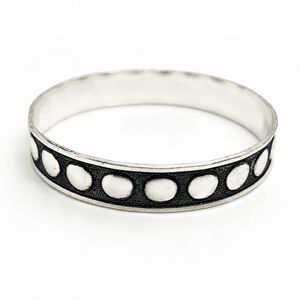 WRANGLER BANGLE BRACELET Black Enamel Silver Tone Studded Orb Mod Biker